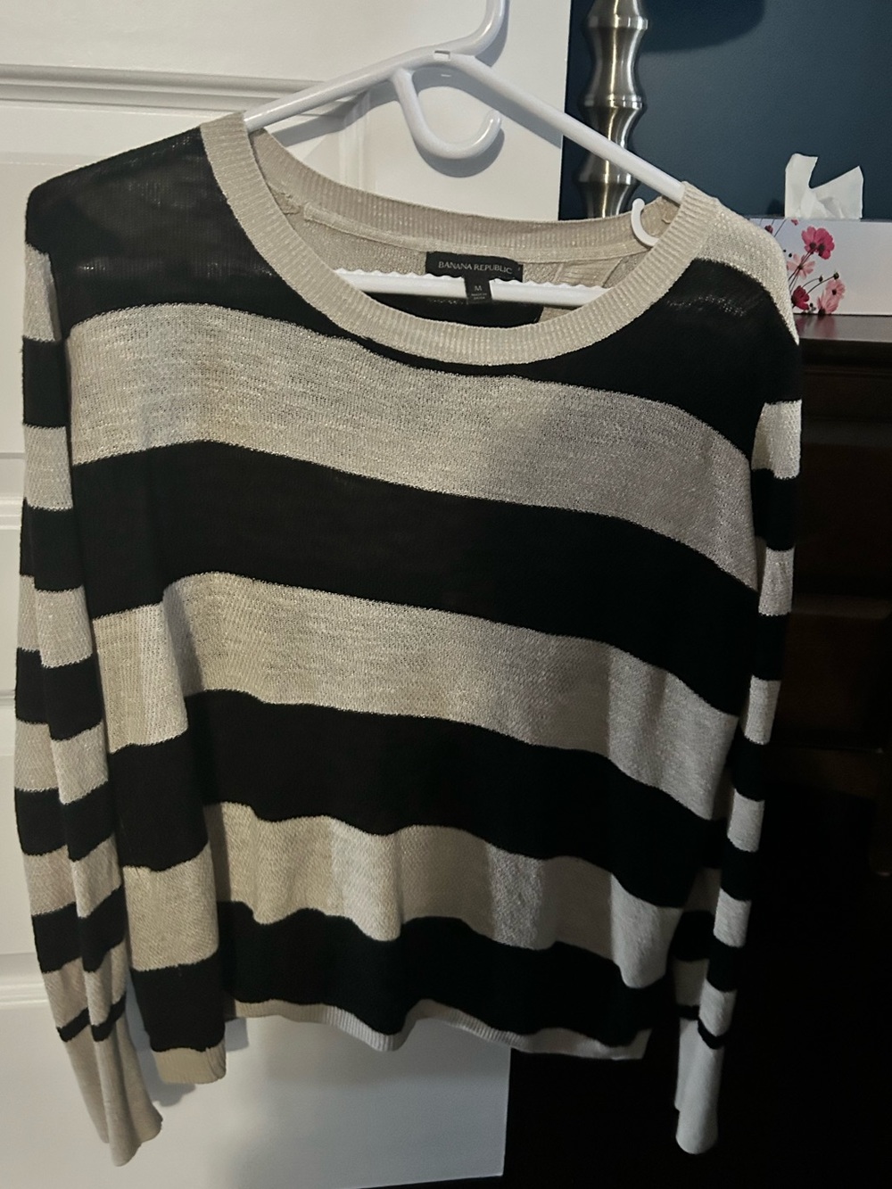 Banana Republic Black and Cream Striped open back Sweater, size medium